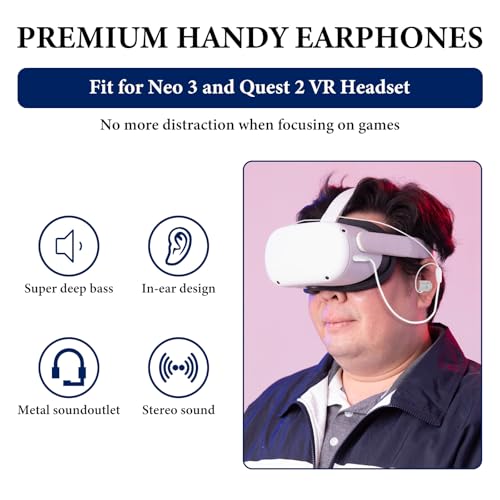 GEEKRIA VR In Ear Kopfhörer Kompatibel mit Meta Quest 3/Quest 2/Pico Neo 3/HTC Vive, Kurze Ohrhörer mit S/M/L Größe Ohrstöpsel, 3,5 mm Aux 360 Grad Sound Ohrhörer für Gaming Headset (Weiß) Bild 5