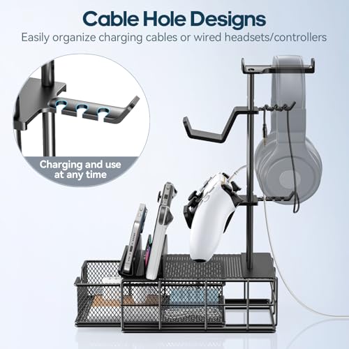 KDD Kopfhörer Ständer mit Schublade - Universal Controller Halter & Gaming Headset Halterung mit Kabel Organizer - Aluminium Kopfhörer Halter Tisch für Alle Over Ear Switch PS4 PS5 Xbox Gaming Sachen Bild 3