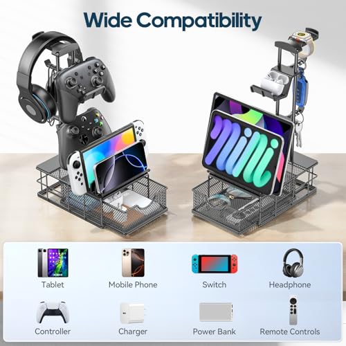 KDD Kopfhörer Ständer mit Schublade - Universal Controller Halter & Gaming Headset Halterung mit Kabel Organizer - Aluminium Kopfhörer Halter Tisch für Alle Over Ear Switch PS4 PS5 Xbox Gaming Sachen Bild 6