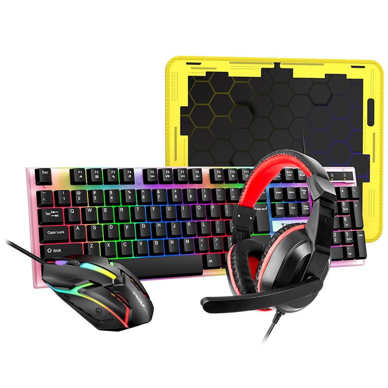 Gaming-Tastatur-Maus-Headset-Kombination mit Mauspad, kabelgebunden, farbenfrohe Hintergrundbeleuchtung, hohe Bewegungsgeschwindigkeit, Maus 1000, Gaming-Headset mit Mikrofon Bild 1