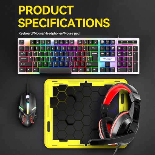 Gaming-Tastatur-Maus-Headset-Kombination mit Mauspad, kabelgebunden, farbenfrohe Hintergrundbeleuchtung, hohe Bewegungsgeschwindigkeit, Maus 1000, Gaming-Headset mit Mikrofon Bild 2