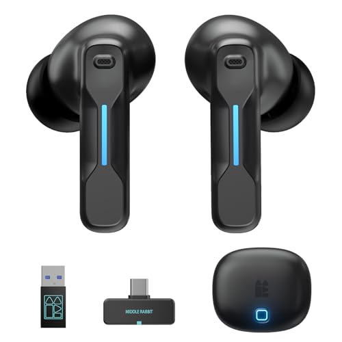 Middle Rabbit SW5 Gaming In-Ear Kopfhörer kabellos mit 2.4GHz USB Dongle & Bluetooth 5.4, 20ms Ultra Low Latency, KI-Mikrofon, Dual-Mode Headset, Kompatibel mit PC PS5 PS4 Switch VR Desktop Handy Bild 1