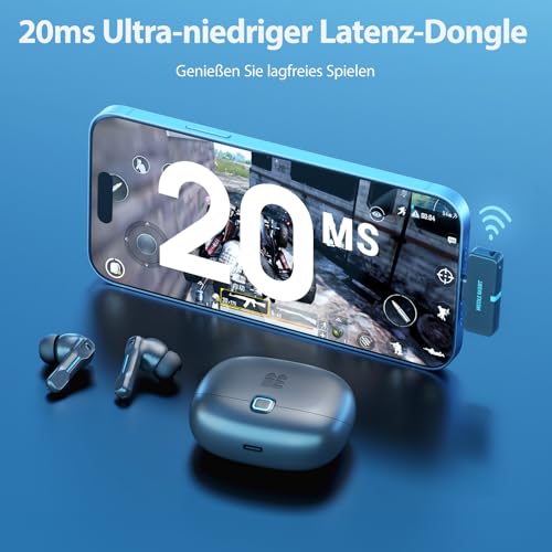 Middle Rabbit SW5 Gaming In-Ear Kopfhörer kabellos mit 2.4GHz USB Dongle & Bluetooth 5.4, 20ms Ultra Low Latency, KI-Mikrofon, Dual-Mode Headset, Kompatibel mit PC PS5 PS4 Switch VR Desktop Handy Bild 3