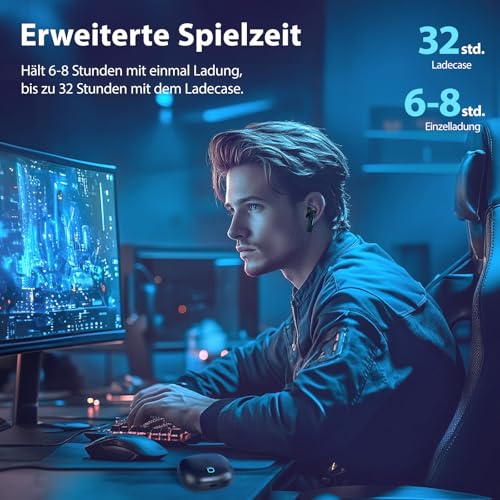 Middle Rabbit SW5 Gaming In-Ear Kopfhörer kabellos mit 2.4GHz USB Dongle & Bluetooth 5.4, 20ms Ultra Low Latency, KI-Mikrofon, Dual-Mode Headset, Kompatibel mit PC PS5 PS4 Switch VR Desktop Handy Bild 6
