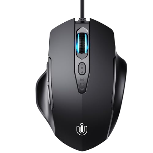 Uineer Maus Mit Kabel, ergonomisches Design, bis zu 7200 DPI einstellbar mit 6 Tasten, Computer Maus PC Laptop Computer,Plug & Play,Matte Black Bild 1