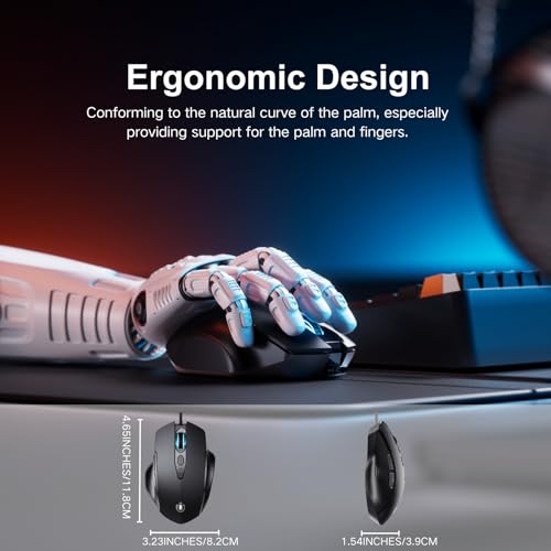 Uineer Maus Mit Kabel, ergonomisches Design, bis zu 7200 DPI einstellbar mit 6 Tasten, Computer Maus PC Laptop Computer,Plug & Play,Matte Black Bild 3