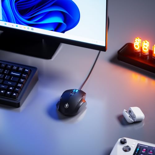 Uineer Maus Mit Kabel, ergonomisches Design, bis zu 7200 DPI einstellbar mit 6 Tasten, Computer Maus PC Laptop Computer,Plug & Play,Matte Black Bild 6