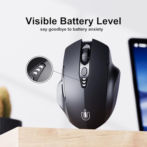 Uineer Bluetooth Maus, aktualisiert Maus kabellos Tri-Modus (BT 5.0/4.0+2,4 GHz), sichtbare Batteriestufe, ergonomische Computer Maus, 4 einstellbare DPI, funkmaus für Laptop und PC, schwarz Bild 3