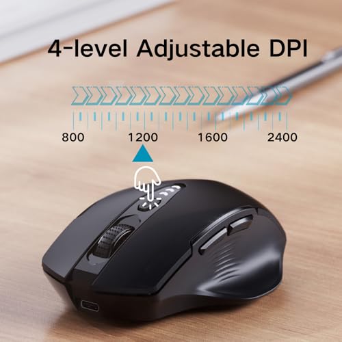 Uineer Bluetooth Maus, aktualisiert Maus kabellos Tri-Modus (BT 5.0/4.0+2,4 GHz), sichtbare Batteriestufe, ergonomische Computer Maus, 4 einstellbare DPI, funkmaus für Laptop und PC, schwarz Bild 4