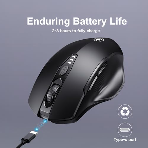 Uineer Bluetooth Maus, aktualisiert Maus kabellos Tri-Modus (BT 5.0/4.0+2,4 GHz), sichtbare Batteriestufe, ergonomische Computer Maus, 4 einstellbare DPI, funkmaus für Laptop und PC, schwarz Bild 5