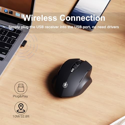 Uineer kabellose Maus, [Verbessert] Mit visueller Batterieanzeige, 2.4G USB Ergonomische Maus kabellos, 4 einstellbare DPI-Stufen,PC Mouse für Büro- oder Gaming,Mattschwarz Bild 2