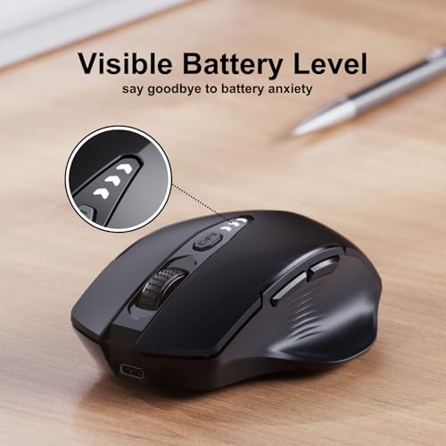 Uineer kabellose Maus, [Verbessert] Mit visueller Batterieanzeige, 2.4G USB Ergonomische Maus kabellos, 4 einstellbare DPI-Stufen,PC Mouse für Büro- oder Gaming,Mattschwarz Bild 3