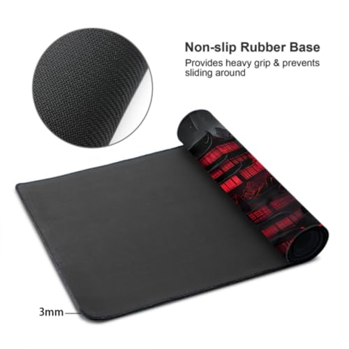 Schwarz-Rotes Japanisches Mauspad XXL 35,4 x 15,7 cm Design-Stil, verlängertes großes Gaming-Mauspad, rutschfeste Gummiunterseite, genähte Kanten, volle Schreibtischmatte für Heimbüro Bild 4