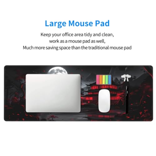 Schwarz-Rotes Japanisches Mauspad XXL 35,4 x 15,7 cm Design-Stil, verlängertes großes Gaming-Mauspad, rutschfeste Gummiunterseite, genähte Kanten, volle Schreibtischmatte für Heimbüro Bild 6