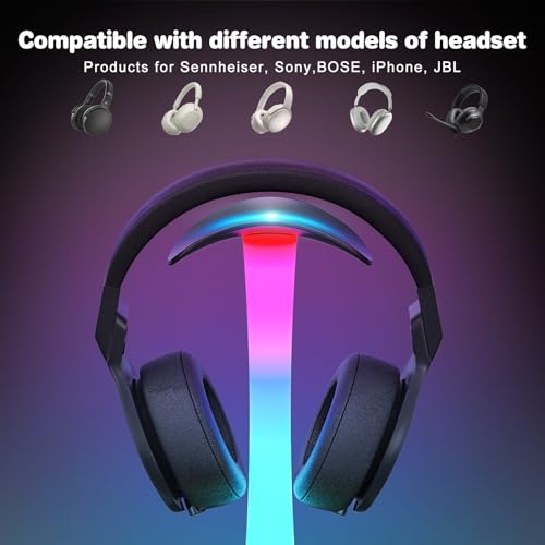 3 in 1 RGB Gamning Kopfhörer Ständer, Headset Halterung mit 15W Wireless Ladegerät, Gaming Kopfhörer Halter mit 9 Lichtmodi Speicherfunktion für Alle Kopfhörer Bild 7