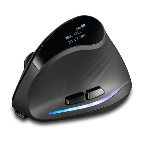 zelotes Bluetooth Kabellose Maus mit Display,Wiederaufladbar,BT 5.0/3.0 + 2.4G,4000DPI,7 Tasten,Vertikale Maus Kabellos,Ergonomische Funkmaus für Laptop,PC,Tablets,Schwarz Bild 2