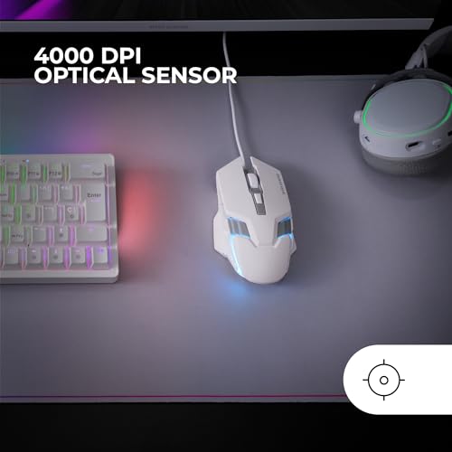Mars Gaming MM024, RGB Gaming Maus, Sensor Optisch 4000 DPI, Mechanische Huano-Schalter, RGB Flow-Beleuchtung, On-the-fly 1200 2400/3200/4000 DPI,Multiplattformkompatibilität,Weiß Bild 3