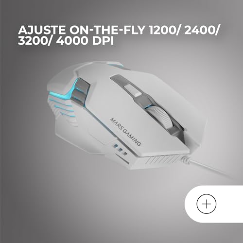 Mars Gaming MM024, RGB Gaming Maus, Sensor Optisch 4000 DPI, Mechanische Huano-Schalter, RGB Flow-Beleuchtung, On-the-fly 1200 2400/3200/4000 DPI,Multiplattformkompatibilität,Weiß Bild 4