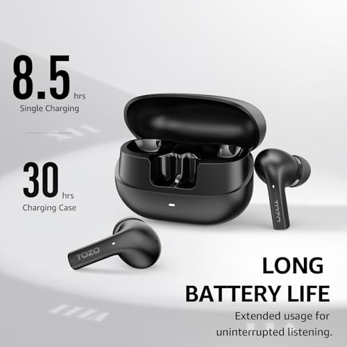 TOZO E2 Kopfhörer kabellos Bluetooth, 5.3 Bluetooth Kopfhörer, In Ear Kopfhörer mit APP Steuerung, 30 Std Tiefer Bass, 2 Mikrofone, Anruf Noise Cancelling Kopfhörer, Schwarz Bild 3