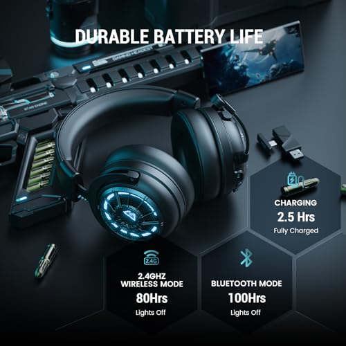 EKSA E5000BT Wireless Gaming Headset, Detachable Noise Canceling Microphone Bluetooth 5.3 Gaming Headphones 2.4GHz USB-C & USB Schnittstelle, 7.1 Surround Sound, für PC PS4 PS5 Mac Bild 6