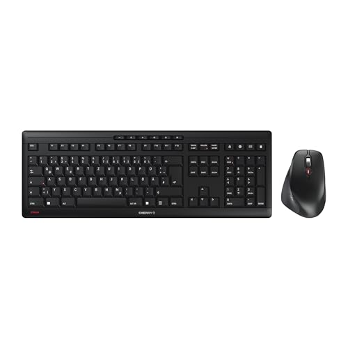 CHERRY Stream Desktop Comfort, Kabelloses Tastatur-Maus-Set, Deutsches Layout (QWERTZ), 2,4 GHz Funk, Leise Tasten, Ergonomische Rechtshändermaus, Schwarz Bild 1