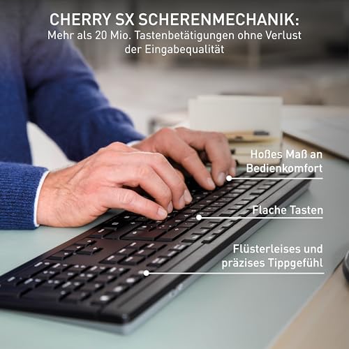 CHERRY Stream Desktop Comfort, Kabelloses Tastatur-Maus-Set, Deutsches Layout (QWERTZ), 2,4 GHz Funk, Leise Tasten, Ergonomische Rechtshändermaus, Schwarz Bild 2