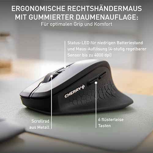CHERRY Stream Desktop Comfort, Kabelloses Tastatur-Maus-Set, Deutsches Layout (QWERTZ), 2,4 GHz Funk, Leise Tasten, Ergonomische Rechtshändermaus, Schwarz Bild 4