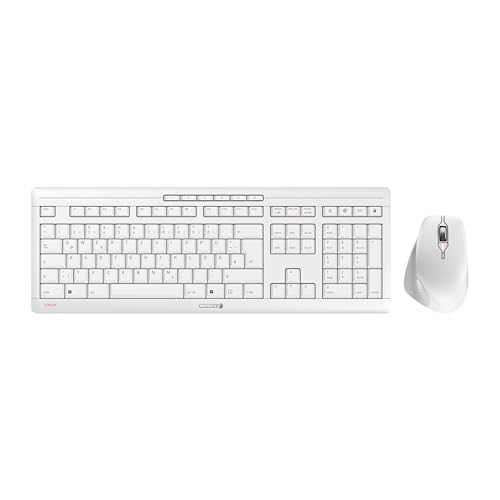 CHERRY Stream Desktop Comfort, Kabelloses Tastatur-Maus-Set, Deutsches Layout (QWERTZ), 2,4 GHz Funk, Leise Tasten, Ergonomische Rechtshändermaus, Weiß-Grau Bild 1