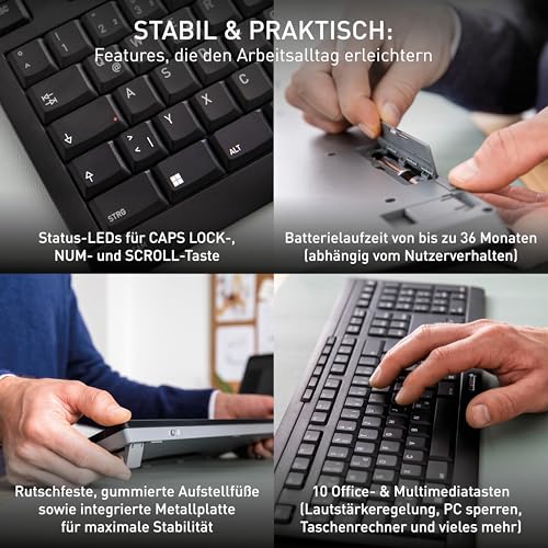 CHERRY Stream Desktop Comfort, Kabelloses Tastatur-Maus-Set, Deutsches Layout (QWERTZ), 2,4 GHz Funk, Leise Tasten, Ergonomische Rechtshändermaus, Weiß-Grau Bild 5