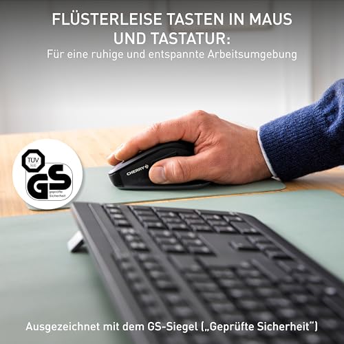 CHERRY Stream Desktop Comfort, Kabelloses Tastatur-Maus-Set, Deutsches Layout (QWERTZ), 2,4 GHz Funk, Leise Tasten, Ergonomische Rechtshändermaus, Weiß-Grau Bild 6