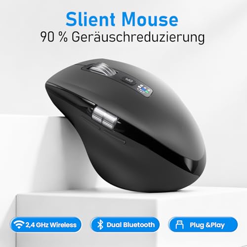 INFINMIND Kabellose Bluetooth-Maus mit Smart Flying Scroll, Daumenrad & ergonomischem Design, Leise 3-Geräte-Maus für Mac OS/Chrome/Linux/Android (Grau) Bild 2