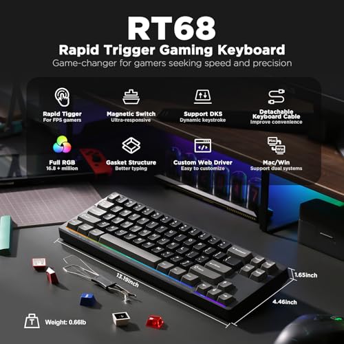 YUNZII RT68 Rapid Trigger Gaming Tastatur,Hall Effect Magnetic 68-Key Wired RGB Tastatur, Hot Swapped PC Gaming Tastatur, Adjustable Actuation TKL Mechanische Tastatur (Black, Magnetic Switch) Bild 2