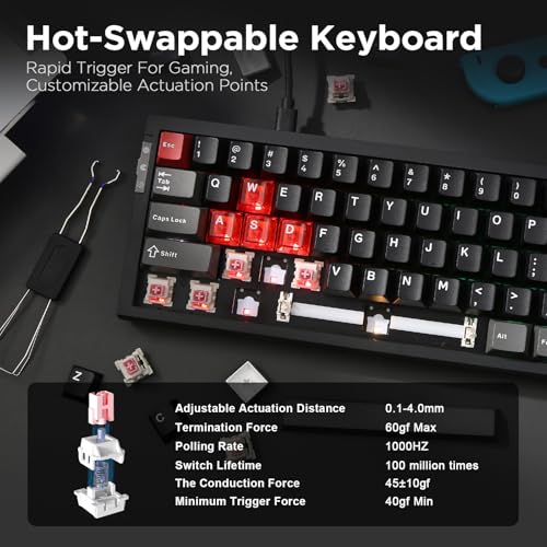 YUNZII RT68 Rapid Trigger Gaming Tastatur,Hall Effect Magnetic 68-Key Wired RGB Tastatur, Hot Swapped PC Gaming Tastatur, Adjustable Actuation TKL Mechanische Tastatur (Black, Magnetic Switch) Bild 4