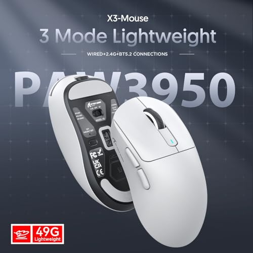 ATTACK SHARK X3MAX 49g Superlight Mouse, PixArt PAW3950 Gaming Sensor, BT/2.4G Wireless/Wired Gaming Mouse, 6 Adjustable DPI up to 42000, 200 Hrs Battery, Office Mice for Win11/Xbox/PS/Mac (White) Bild 4