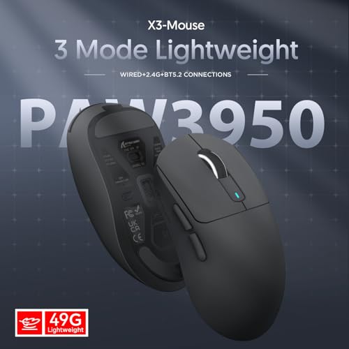 ATTACK SHARK X3MAX 49g Superlight Mouse, PixArt PAW3950 Gaming Sensor, BT/2.4G Wireless/Wired Gaming Mouse, 6 Adjustable DPI up to 42000, 200 Hrs Battery, Office Mice for Win11/Xbox/PS/Mac (Black) Bild 4