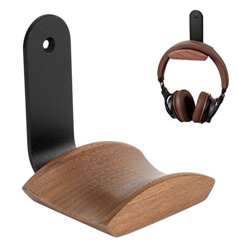 Headset Halterung mit 6cm Breiter Kopfstütze aus Nussholz,Kopfhörer Ständer mit 3M Klebeband und Schraube,Headset Ständer für Over Ear und Gaming,Kopfhörer Halter für Tisch,Vitrine Bild 1