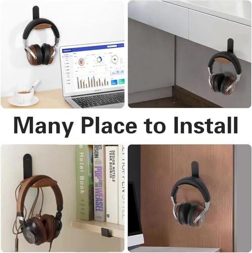 Headset Halterung mit 6cm Breiter Kopfstütze aus Nussholz,Kopfhörer Ständer mit 3M Klebeband und Schraube,Headset Ständer für Over Ear und Gaming,Kopfhörer Halter für Tisch,Vitrine Bild 2