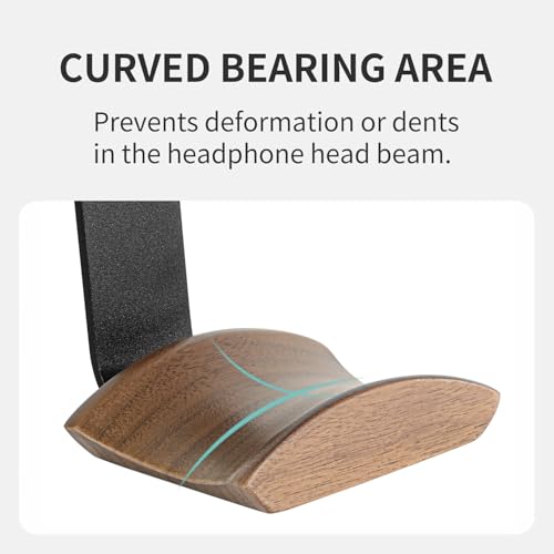Headset Halterung mit 6cm Breiter Kopfstütze aus Nussholz,Kopfhörer Ständer mit 3M Klebeband und Schraube,Headset Ständer für Over Ear und Gaming,Kopfhörer Halter für Tisch,Vitrine Bild 3