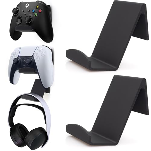 Wandhalterung Controller Halter für PS3/PS4/PS5/Xbox Series X/S/Pro Controller, Gaming-Kopfhörer Ständer für Kopfhörer für Xbox Wireless Headset, für Pulse 3D Headset-schwarz ohne Bohren (2 Stück) Bild 1