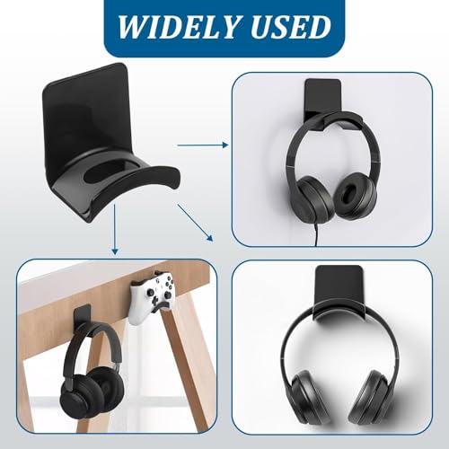 2 Stück Headset Halterung, mit Starkem Klebeband, Praktischer und Premium, Wandhalterung Kopfhörer Halter für Gaming-Headsets und Ohrhörer (Schwarz) Bild 4