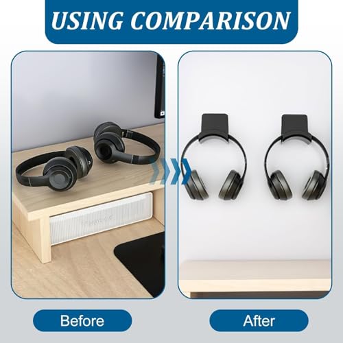 2 Stück Headset Halterung, mit Starkem Klebeband, Praktischer und Premium, Wandhalterung Kopfhörer Halter für Gaming-Headsets und Ohrhörer (Schwarz) Bild 5
