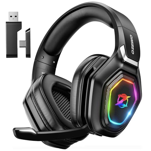 Ozeino, kabelloses Gaming- Kopfhörerset mit 2,4 GHz Mikrofon, 2,4 G USB-Sender und Typ C, 30 Stunden Akkulaufzeit, für Ps5, Ps4, PC Bild 1