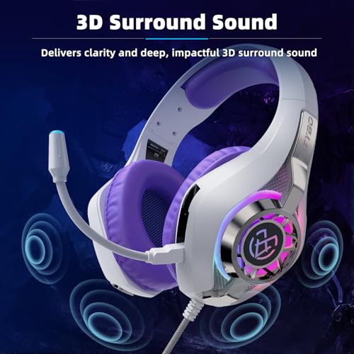 Tatybo Gaming Kopfhörer mit Mikrofon für Ps4 Ps5 Switch PC Mobile Xbox, kabelgebundene Kopfhörer Surround-Sound Stereo mit RGB-Licht Bild 2