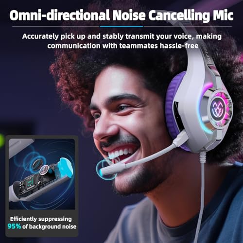 Tatybo Gaming Kopfhörer mit Mikrofon für Ps4 Ps5 Switch PC Mobile Xbox, kabelgebundene Kopfhörer Surround-Sound Stereo mit RGB-Licht Bild 3