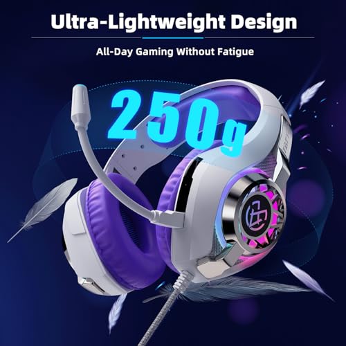 Tatybo Gaming Kopfhörer mit Mikrofon für Ps4 Ps5 Switch PC Mobile Xbox, kabelgebundene Kopfhörer Surround-Sound Stereo mit RGB-Licht Bild 4