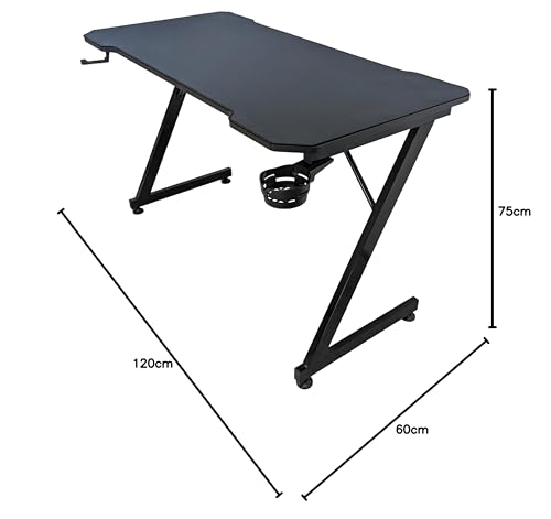SUBSONIC - Gaming-Schreibtisch 120 x 60 cm, Gamer-Schreibtisch mit ergonomischer Tischplatte aus Kohlefaser, mit einem XXL-Mauspad bedeckt ist, Becherhalter und Halterung für Gaming-Headset Bild 2