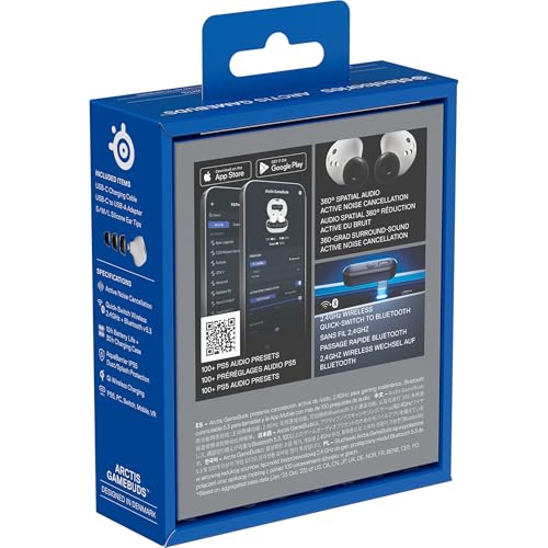 SteelSeries Arctis GameBuds Gaming-Headset für PlayStation, kabellos, 2,4 GHz + BT5.3, aktive Geräuschunterdrückung/Transparenz, 40H-Akku, kabelloses Aufladen, PS5, PC, Switch, Handy Bild 7