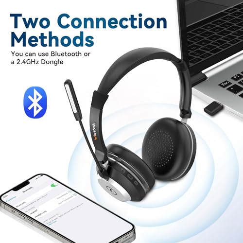 Wantek Wireless Headset mit Noise Cancelling Mikrofon und USB Dongle für PC Laptop, Bluetooth Kabellos mit Teams-Kompatibilität für Computer Call Center Bild 2