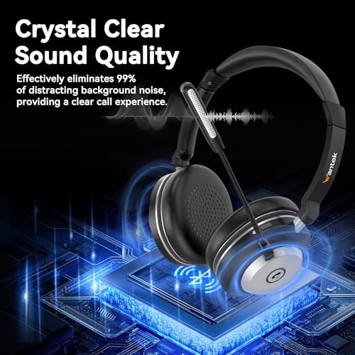 Wantek Wireless Headset mit Noise Cancelling Mikrofon und USB Dongle für PC Laptop, Bluetooth Kabellos mit Teams-Kompatibilität für Computer Call Center Bild 3