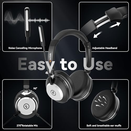 Wantek Wireless Headset mit Noise Cancelling Mikrofon und USB Dongle für PC Laptop, Bluetooth Kabellos mit Teams-Kompatibilität für Computer Call Center Bild 4